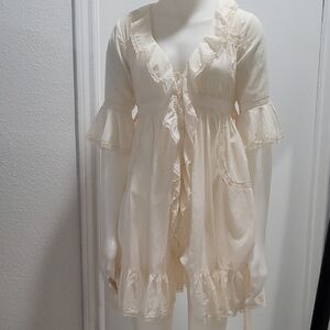 Free People Cream Top with Red Polka Dot Trim